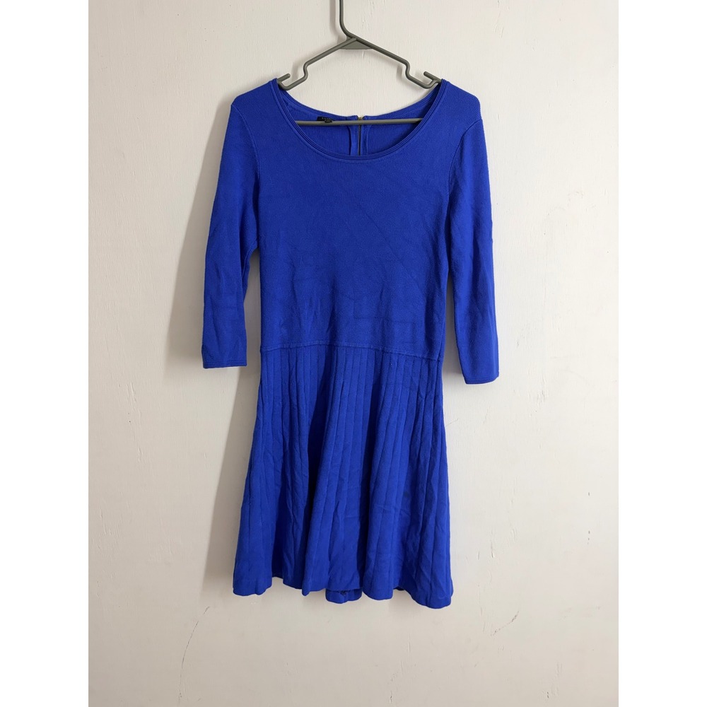 Talbots Petites Royal Blue Fit and Flare Sweater Dress Pleated Cobalt SP